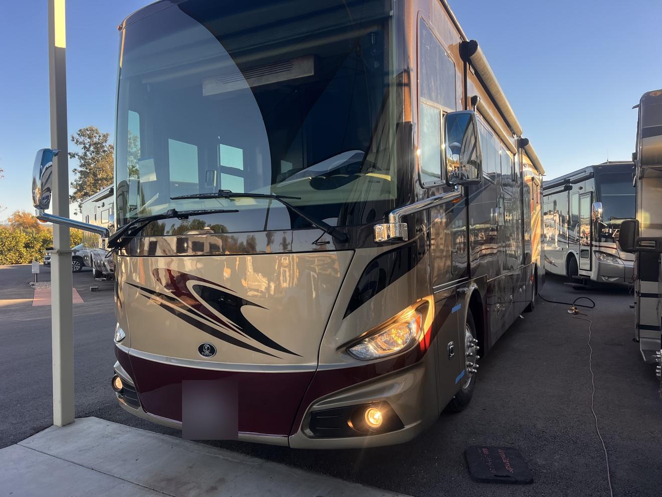 Motorhome fiberglass body panel after seamless repair and repaint